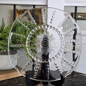 Vintage Federal Glass Columbia Sunburst Clear Beaded Plate Depression Era 11"
